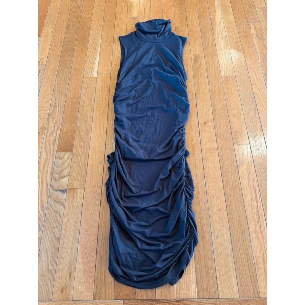 Venus Mock-Neck Ruched Sleeveless Midi Dress in Chocolate Brown. Sz Small